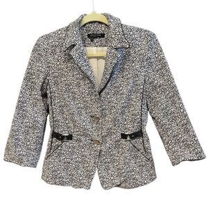 Etcetera black & white print short cropped jacket fully lined sz 2 front pockets